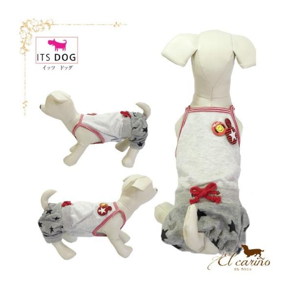 ITSDOG 正規輸入 犬 服 つなぎ 袖なし グレー バッヂ 星柄 春 夏物 サイズは外寸です