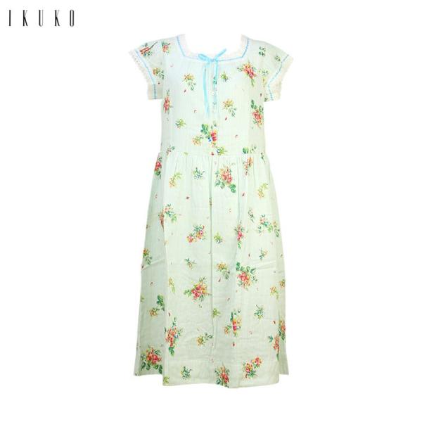 20%OFF イクコ IKUKO ワンピース ダブルガーゼ 花柄プリント パフフレンチスリーブ ワン...