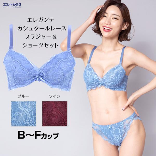 エレガンテ カシュクールレース ブラジャー＆ショーツセット レディース B-Fカップ アンダー65-...