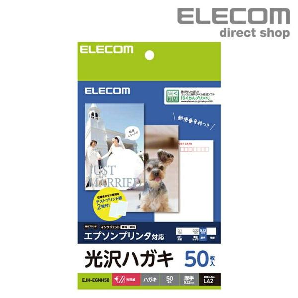 ハガキ用紙 光沢 厚手 エプソン用 プリンタ 50枚 ホワイト 50枚入り┃EJH-EGNH50 エ...