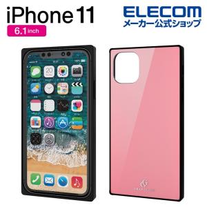 スマホケース エレコム iPhone11 ハイブリッドケース ガラス スクエア 背面カラー カバー シンプル ピンク┃PM-A19CHVCGS1PN