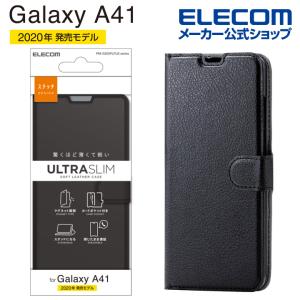 Galaxy A41 用 ソフトレザーケース 薄型 磁石付 ステッチ ギャラクシー A41 ソフトレザー ブラック┃PM-G202PLFU2BK アウトレット エレコム わけあり 在庫処分