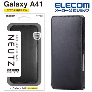 エレコム Galaxy A41 用 ソフトレザーケース 磁石付 ギャラクシー A41 ソフトレザー ケース カバー ブラック┃PM-G202PLFY2BK