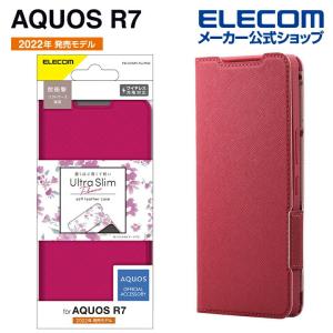 エレコム AQUOS R7  用 ソフトレザーケース 薄型 磁石付き フラワーズ アクオス R7 ソフトレザー ケース カバー ディープピンク┃PM-S222PLFUJPND
