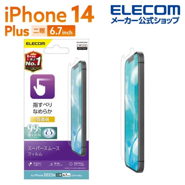 エレコム iPhone 14 Plus 用 フィルム スムース 指紋防止 高透明 6.7インチ 液晶...