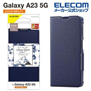 エレコム Galaxy A23 5G SC-56C / SCG18 用 ソフトレザーケース 薄型 磁石付 フラワーズ ネイビー┃PM-G227PLFUJNV｜elecom