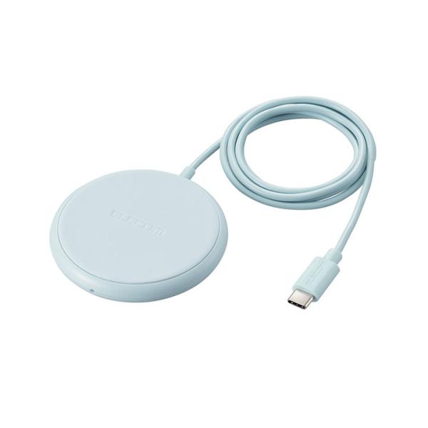 エレコム Qi規格対応 ワイヤレス 充電器 ケーブル一体型 5W 卓上 ケーブル長 1m ブルー W...