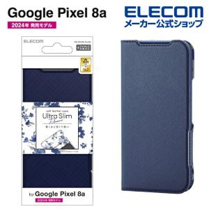 エレコム Google Pixel 8a 用 ソフトレザーケース 薄型 磁石付 フラワーズ ソフトレザー ケース カバー 手帳型 UltraSlim ネイビー PM-P241PLFUJNV｜elecom