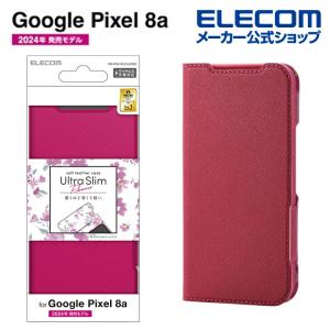 エレコム Google Pixel 8a 用 ソフトレザーケース 薄型 磁石付 フラワーズ ソフトレザー ケース カバー 手帳型 UltraSlim デイープピンク PM-P241PLFUJPND｜elecom