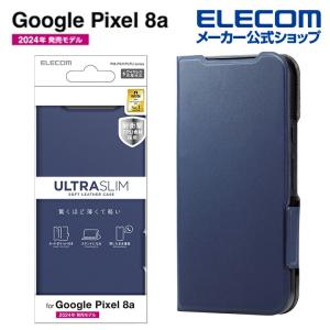 エレコム Google Pixel 8a 用 ソフトレザーケース 薄型 磁石付 ソフトレザー ケース カバー 手帳型 UltraSlim ネイビー PM-P241PLFUNV｜elecom