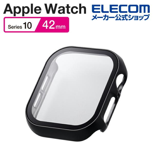 エレコム Apple Watch 42mm 用 フルカバーケース プレミアムガラス 高透明 メタリッ...