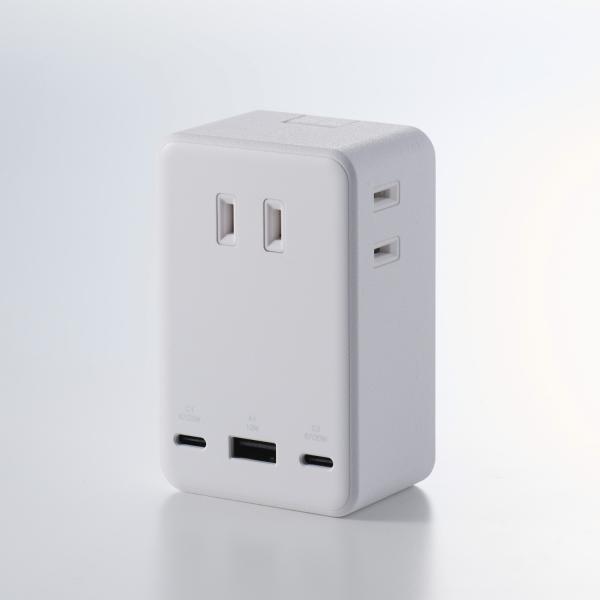 エレコム USBタップ 電源タップ コンセント 直挿し 67W A×1+C×2 AC×3 雷サージ ...