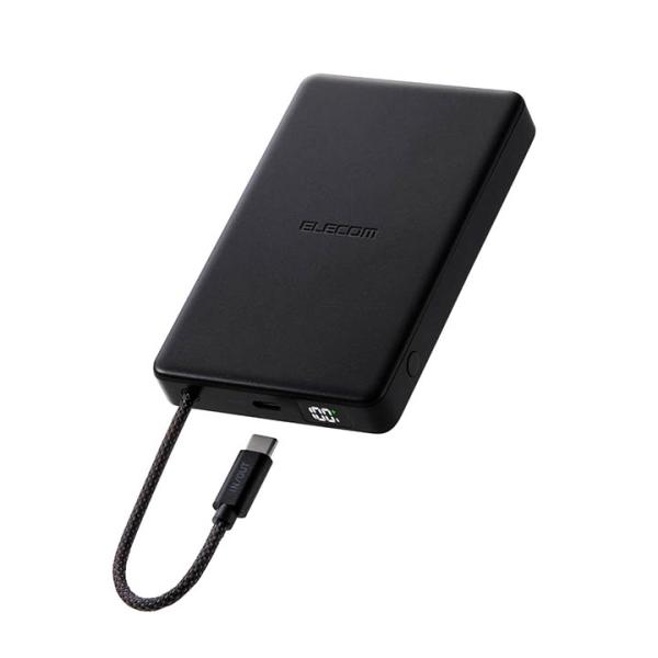 エレコム モバイルバッテリー ケーブル一体型 半固体 10000mAh 30W 半固体Li電池 残量...