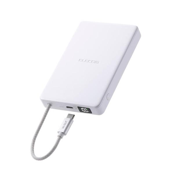 エレコム モバイルバッテリー ケーブル一体型 半固体 10000mAh 30W 半固体Li電池 残量...
