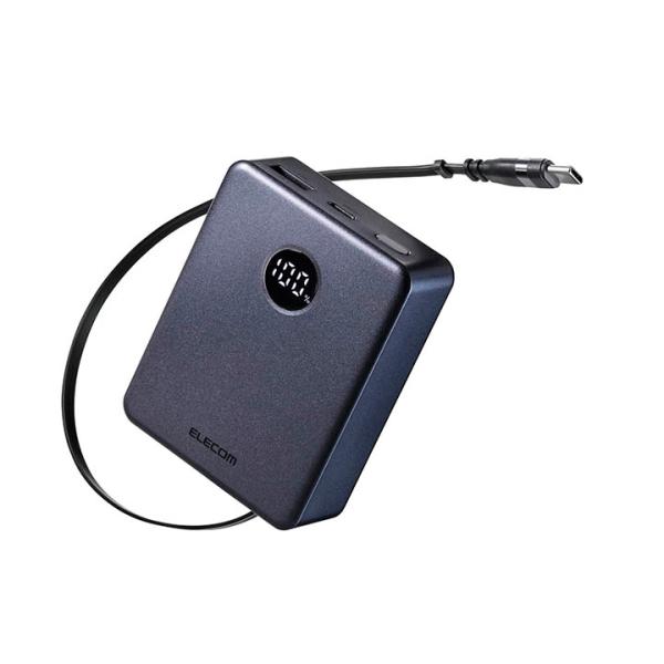 エレコム 巻き取りケーブル一体モバイルバッテリー 5000mAh 20W パワーデリバリー ミッドナ...