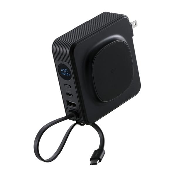 エレコム モバイルバッテリー AC充電器 / ケーブル一体型 4in1 10000mAhQi2対応 ...