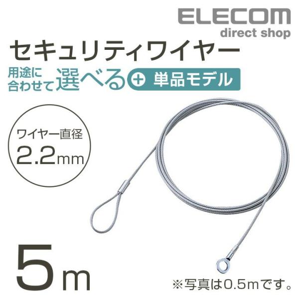 エレコム セキュリティワイヤー 単品 5.0m 直径2.2mm シルバー (W)2.2×(D)×(H...