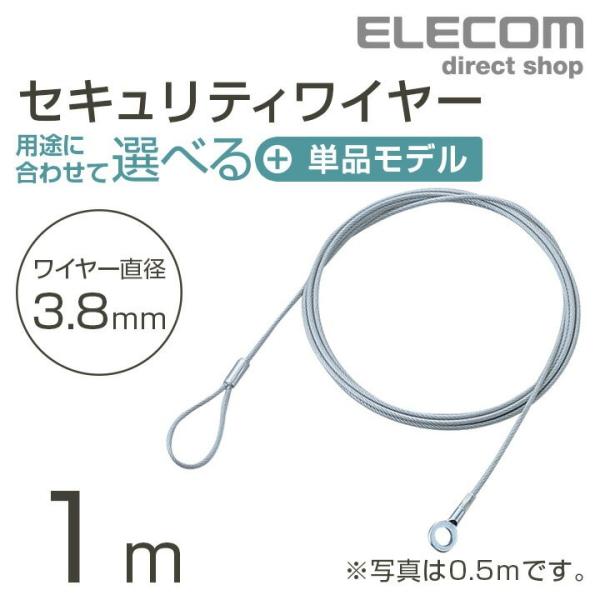 エレコム セキュリティワイヤー 単品 1.0m 直径3.8mm シルバー (W)3.8×(D)×(H...