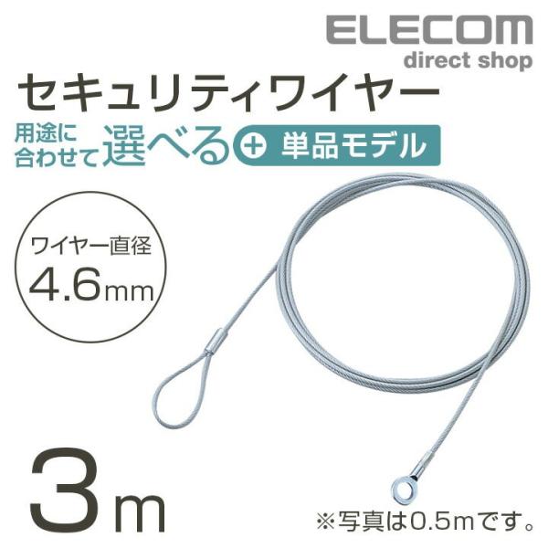 エレコム セキュリティワイヤー 単品 3.0m 直径4.6mm シルバー (W)4.6×(D)×(H...