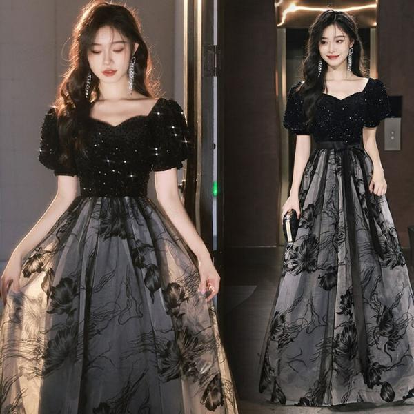 ドレス 大人 ピアノ 発表会 高校生 演奏会用ドレス 黒 ロングドレス カクテルドレス ロング ブラ...