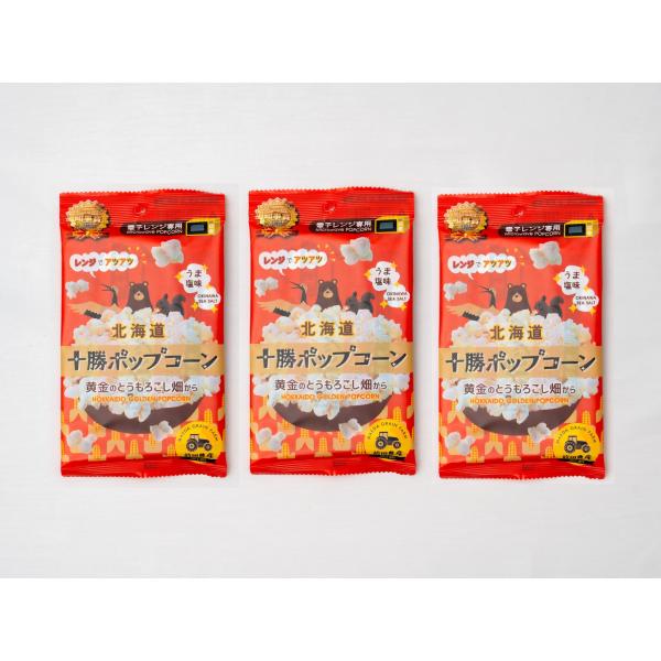 【３袋セット】 電子レンジ専用 北海道十勝ポップコーン〜黄金のとうもろこし畑から〜