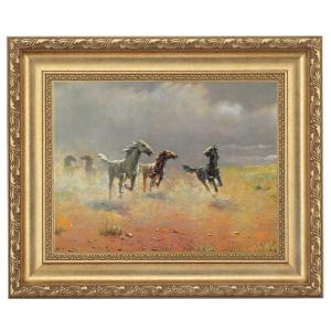 特価漆絵 駆ける八頭の馬 NH83A : 絵画制作専門ユーラシアアート