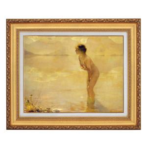 洋画　ポール・シャバス　九月の朝　September Morn 複製画 ポール・シャバ 9月の朝 立体複製名画 絵画 額付き インテリア アート