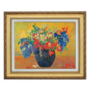 真作リトグラフ　ベルナール・カトラン　ヴィクトリア調の花瓶とレモンのある静物 ベルナール・カトラン 花 絵画 ビクトリア調の花瓶とレモン