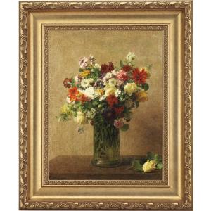 ゴッホ模写 油絵 額縁付き30×40cm 名画インテリア 絵画 花瓶の花油彩画 フィンセント・ファン・ゴッホ 「青い花瓶の花」アートポスター