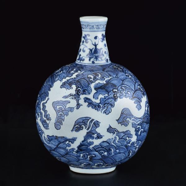 故宮博物院 青花海水白龍紋扁瓶 美術品 インテリア 工芸品 - アートの友社