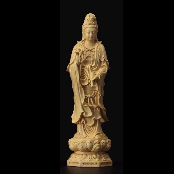黄楊彫刻 観音菩薩 仏像 仏像彫刻 浄土宗 立像4.5寸 - アートの友社