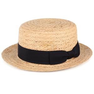 春夏 ラフィアブレード カンカン帽 メンズ レディース ストローハット 麦わら帽子 天然素材 黒リボン