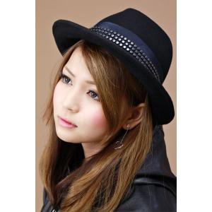 ハット レディース 帽子 フェルトハット 秋冬 オフェリーハット スタッズ付 ブラック｜elehelm-hatstore