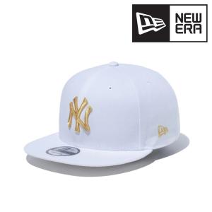 ニューエラ キャップ NEWERA 9FIFTY ニューヨーク・ヤンキース ベースボールキャップ フラットバイザー ロゴキャップ MLB ホワイト × ゴールド｜elehelm-hatstore