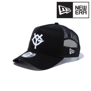 ニューエラ メッシュキャップ 帽子 読売ジャイアンツ キャップ ロゴ メンズ NEWERA 9FORTY A-Frame トラッカー スナップバック ブラック × ホワイト｜elehelm-hatstore