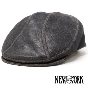 ニューヨークハット ハンチング 帽子 メンズ レザーハンチング帽子 new york hat レザーハンチング メンズ アンティークレザー 1900 9255 牛革 ブラック｜elehelm-hatstore
