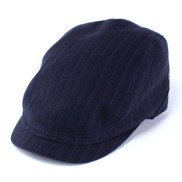 ハンチング メンズ 帽子 ウールハンチング帽 ボルサリーノ ストライプ ロングブリム ネイビー