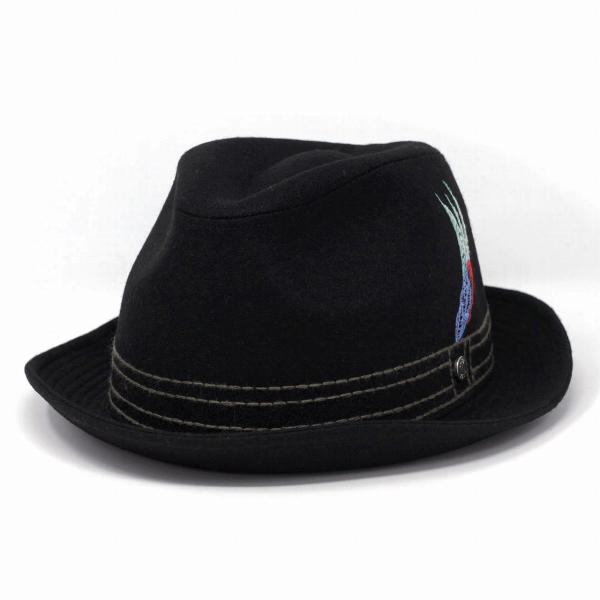 中折れハット DAKS メンズ 帽子 ウール 秋 冬 ダックス 中折ハット フェザー刺繍 黒 ブラッ...