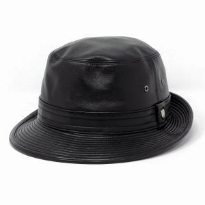 レザーハット 革 本革 羊革 アルペンハット レザー DAKS メンズ 帽子 黒 ブラック｜elehelm-hatstore