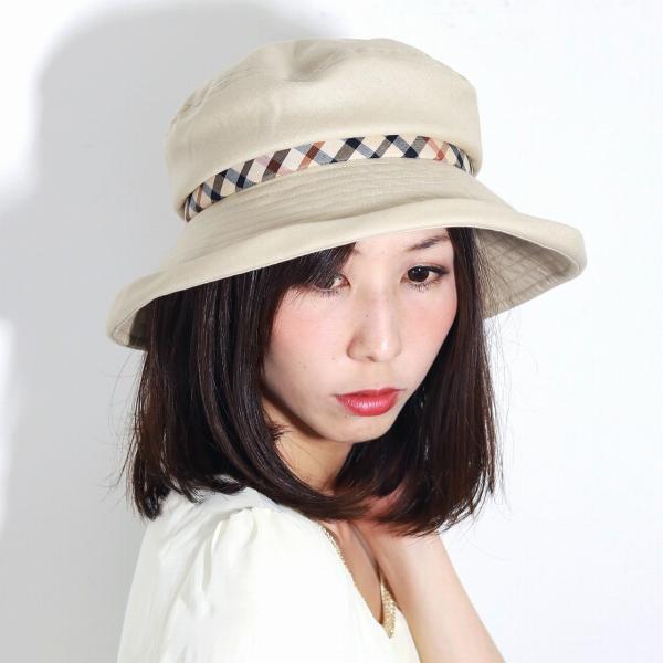DAKS レディース 春 夏 帽子 セーラーハット つば広 日よけ 調整可能 麻 ハウスチェック 英...