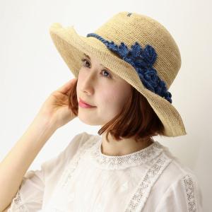 麦わら帽子 レディース 日本製 帽子 17SS barairo no boushi アイリッシュクロシェ レース編み キャペリン 春夏 バラ色の帽子 ラフィア 日よけ/ブルー飾り｜elehelm-hatstore