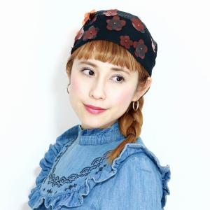 ヘッドドレス レディース 日本製 可愛い 春 夏 ビニールフラワーヘアバンド バラ色の帽子 コットン ビニール ヘアバンド Barairo no Boushi 黒 ブラック｜elehelm-hatstore