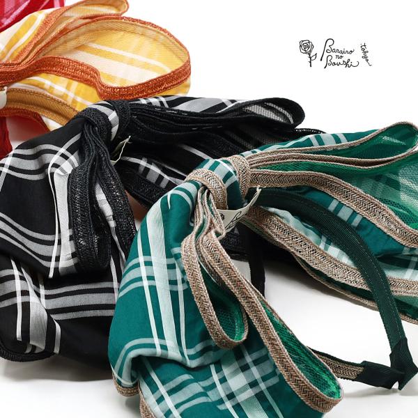 カチューシャ  リボン レディース 春夏 かわいい 太麻&amp;チェックカチューシャ バラ色の帽子 ヘッド...