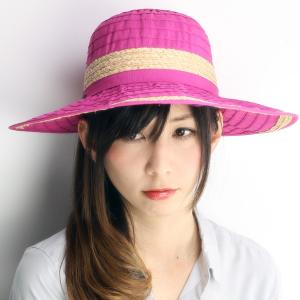 ハット ラフィア つば広 レディース 帽子 リボン CRUSHER スカラ ドーフマン 紫外線対策 オーキッド ピンク｜elehelm-hatstore