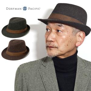 中折れハット メンズ 帽子 冬 厚手 ハット dorfman pacific 紳士帽 ツイード ハット ショートブリム ハット つば短 ブラウン 中折れ オリーブ｜elehelm-hatstore