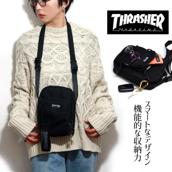 THRASHER スラッシャー ショルダーバッグ 黒 ミニショルダー ストリート ブラック ショルダ...