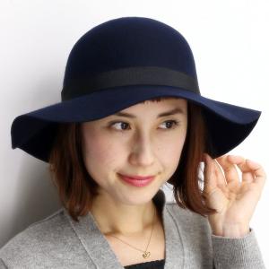 ハット フェルト レディース 女優帽 つば広 帽子 ガルボハット 秋冬 ウール ネイビー 紺｜elehelm-hatstore