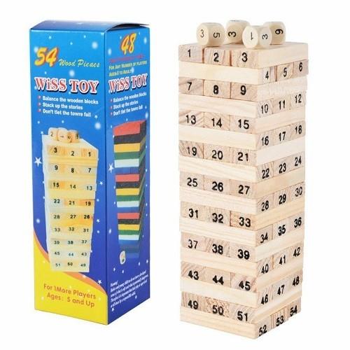 積み木ブロック 54個＋サイコロ4個セット 木製 キッズ ナンバー 早期知育玩具 数字 組み立て お...