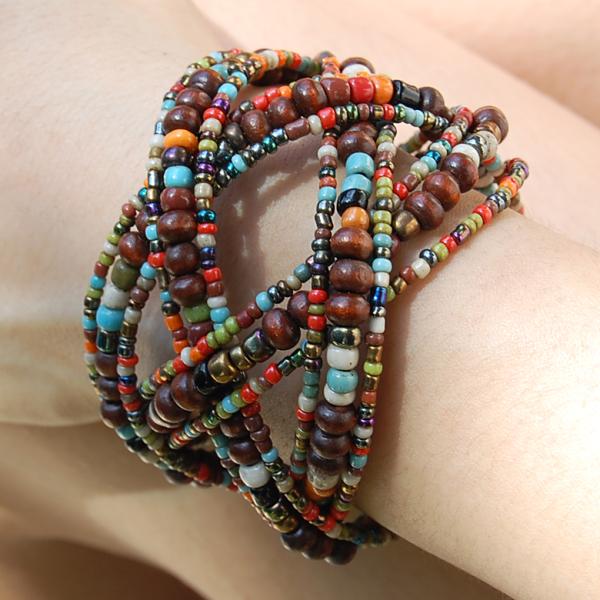 アジアン雑貨 南国リゾートの雰囲気漂うビーズのクロスバングル ミックス アジア工房 10097