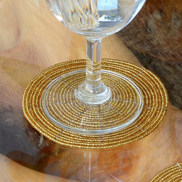 コースター ビーズ おしゃれ 円形 ラウンド 丸 ゴールド カフェ 店舗 ホテル 旅館 アジアン雑貨...